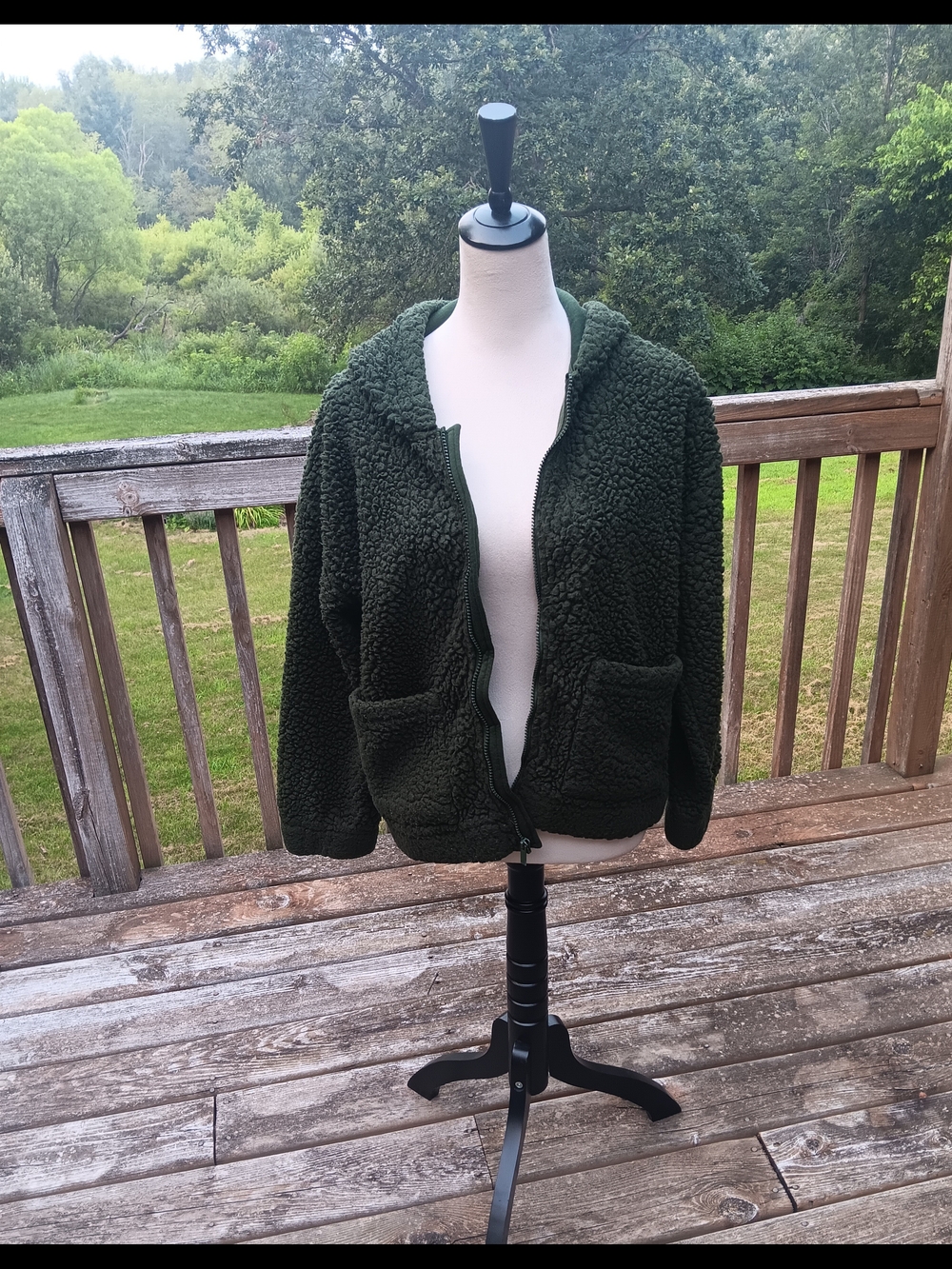 Splendid Forest Green Teddy Sherpa Full Zip Hoodie Jacket Small Fall Winter Cozy - Picture 2 of 9
